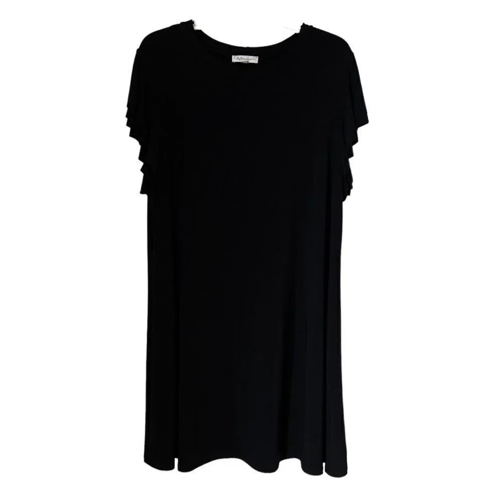 Neiman Marcus Jersey Flounced Sleeve Black Short Dress sz 16